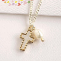 Lauren Hinkley Mother of Pearl Cross Fresh Water Pearl Necklace