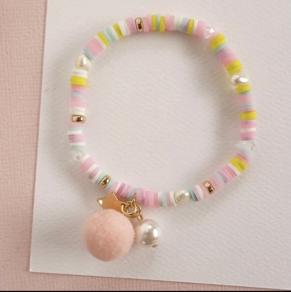 SALE - Lauren Hinkley Pastel Pink Pom Pom and Pearl Bracelet was $17.95 Now $10.75