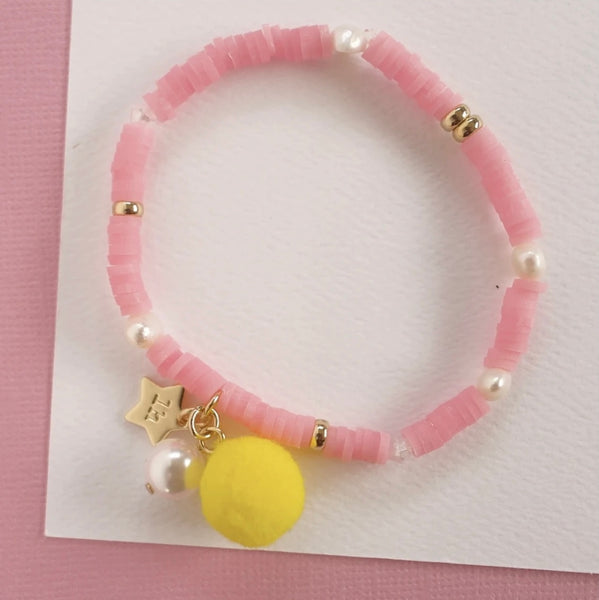 SALE - Lauren Hinkley Pink Pom Pom and Pearl Bracelet Was $17.95 Now $10.75